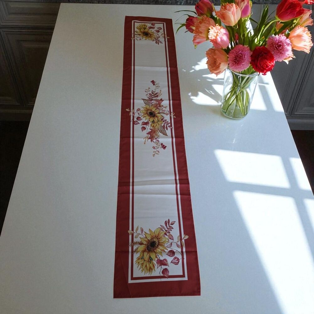 Joy of Harvest Thanksgiving Table Runner – 14" x 72", Pumpkin & Sunflower Print